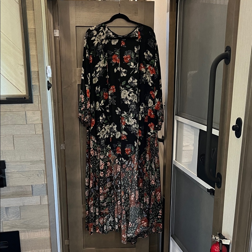 Torrid Black and Red Floral Long Sleeve Dress